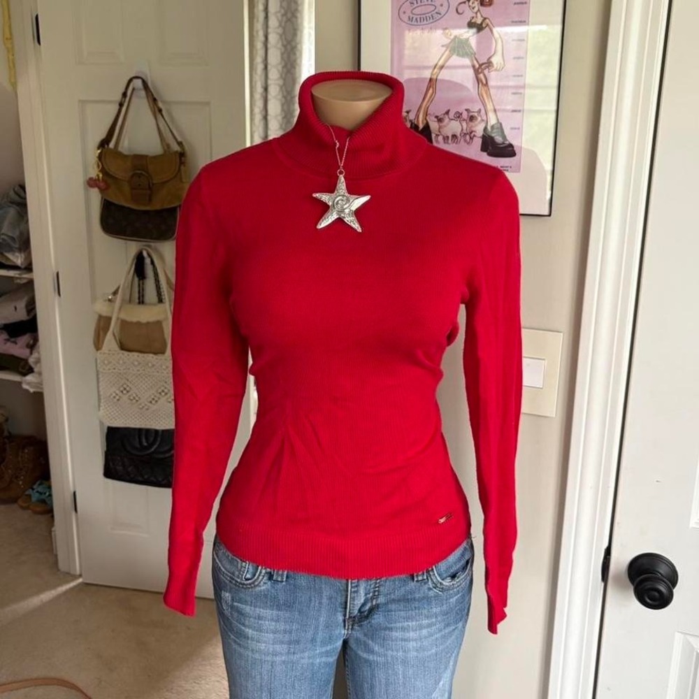 y2k 2000s Calvin Klein red‎ fitted turtleneck long sleeve top
